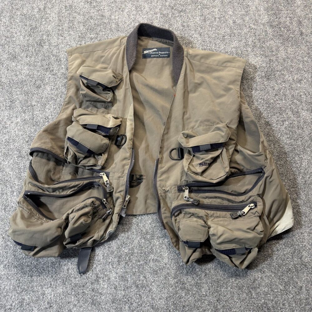 Vintage 90s Simms Fly Fishing Vest Bozeman Montana Multi Pocket Rare Trout